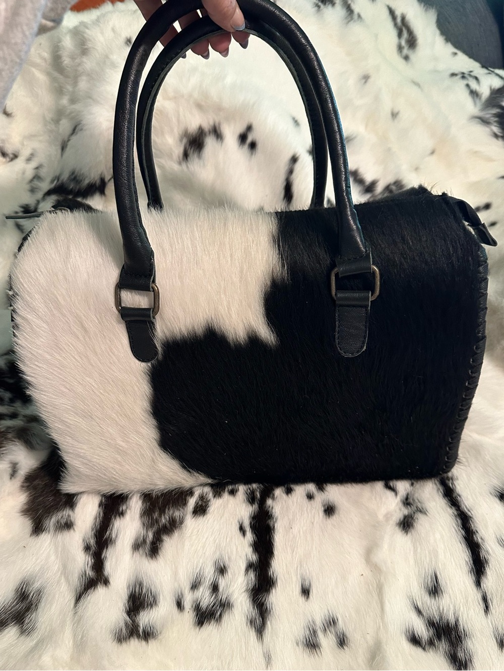 GORGEOUS Fluffy Cowhide Speedy bag/ size large- with accessories included